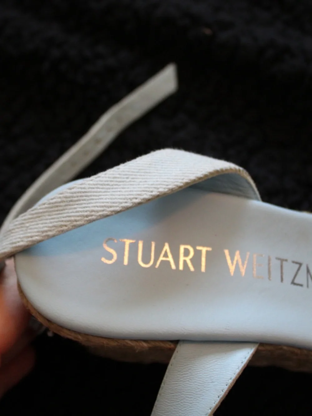 Stuart Weitzman Light Blue Knot Espadrille Wedge Sandals